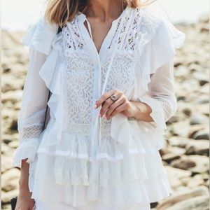 French Connection Lace Long Sleeve Peplum Top Blouse 12